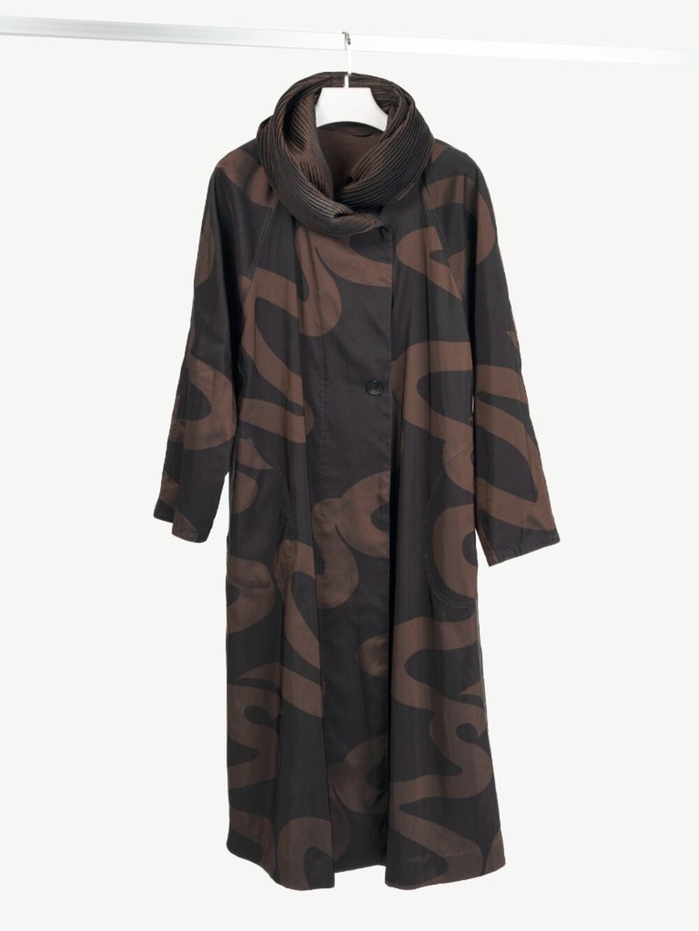 Mycra Pac Donatella Black & Brown Wavy-Print Reversible Long Raincoat